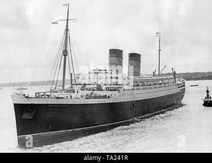 Die 'Mauretania' ist in Hafen von Southampton nach Jungfernfahrt nach New York. Stockfoto