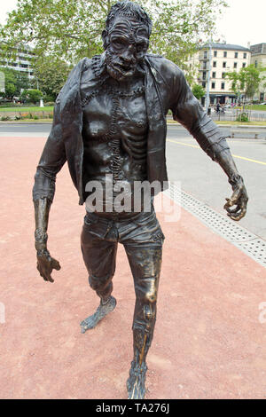 Statue von Dr. Frankenstein's Monster gesichtet in der plainpalais Quartal (Genf) bei seinem ersten Mord website Bronzeskulptur von KLAT Stockfoto