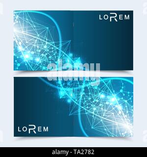 Wissenschaftliche Vorlagen square Broschüre, Zeitschrift, Broschüre, Flyer, Cover, Booklet, Jahresbericht. Wissenschaftliches Konzept für medizinische, Technologie, Chemie Stock Vektor