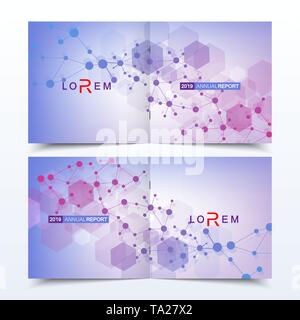 Wissenschaftliche Vorlagen square Broschüre, Zeitschrift, Broschüre, Flyer, Cover, Booklet, Jahresbericht. Wissenschaftliches Konzept für medizinische, Technologie, Chemie Stock Vektor