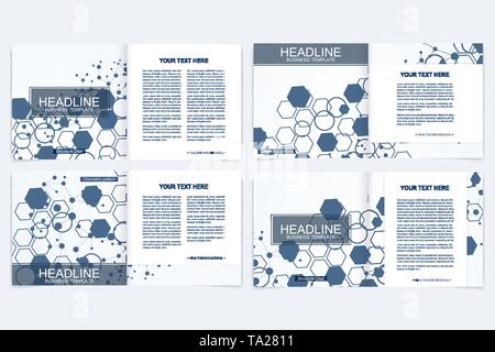 Wissenschaftliche Vorlagen square Broschüre, Zeitschrift, Broschüre, Flyer, Cover, Booklet, Jahresbericht. Wissenschaftliches Konzept für medizinische, Technologie, Chemie Stock Vektor