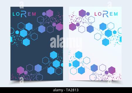 Business Templates Broschüre, Zeitschrift, Broschüre, Flyer, Cover, Booklet, Jahresbericht. Wissenschaftliches Konzept für medizinische, Technologie, Chemie Stock Vektor
