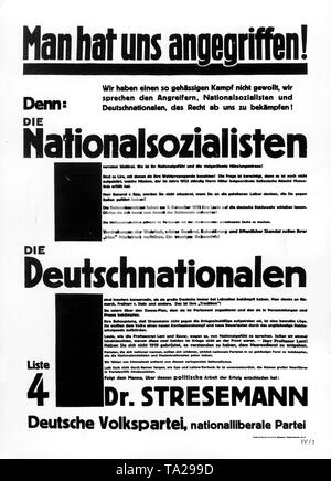 Plakat der Deutschen Volkspartei (DVP) für den Reichstag Wahlen am 28. Mai 1928. Stockfoto