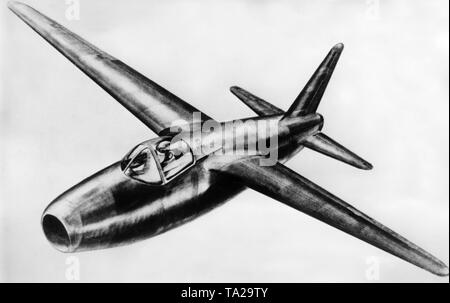 Jet fighter - Heinkel He 178 in einer Zeichnung. Stockfoto