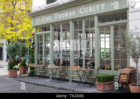 Blumenarrangement außerhalb des Thomas Cubitt pub in die Elizabeth Street für Chelsea in der Blüte 2019, Belgravia, London, England Stockfoto