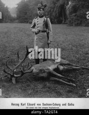 Herzog Carl Eduard, Herzog von Sachsen-Coburg und Gotha mit einem Reh getötet. Stockfoto