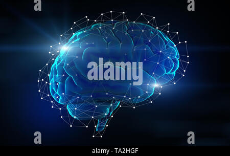 Gehirn der künstlichen Intelligenz mit Linien und Punkten Stockfoto