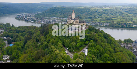 Marksburg am Dorf Halsenbach, Unesco Welterbe Oberes Mittelrheintal, Rheinland-Pfalz, Deutschland Stockfoto