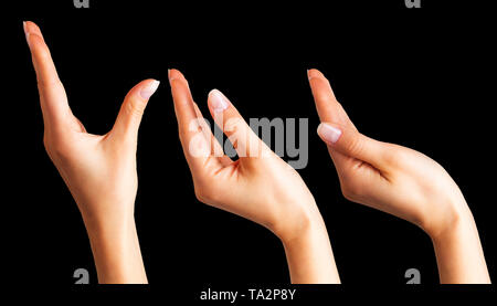 Satz von Frauen Hände nehmen oder etwas angezeigt Stockfoto