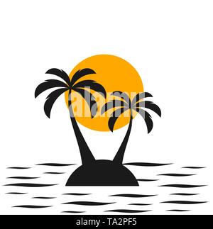 Zwei Palmen auf der Insel. Das Meer und den Sonnenuntergang Stock Vektor