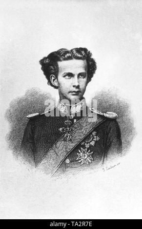 König Ludwig II. von Bayern als Bräutigam der Prinzessin Sophie in Bayern, ein Cousin seines Vaters. Stockfoto