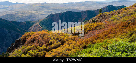 Herbst an der Colorado High Country - Ein Herbst Blick auf bunte Kolorado Berge, von Kolorado Landstraße 92 gesehen. Gunnison, CO, USA. Stockfoto