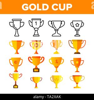 Goldene Trophäe Cup Vector Color Symbole gesetzt Stock Vektor