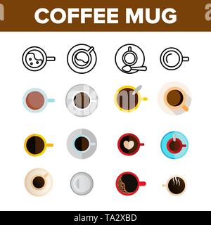 Kaffeetassen Draufsicht Vector Color Symbole gesetzt Stock Vektor