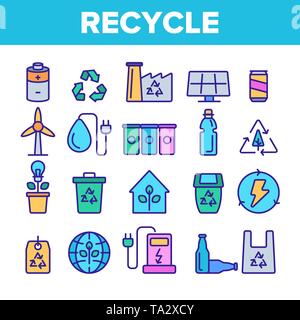 Recycling, Müll sortieren Vector Linear Symbole gesetzt Stock Vektor