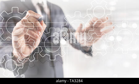 Zahnräder, digitale Transformation, Integration der Daten und die digitale Technik Konzept. Stockfoto