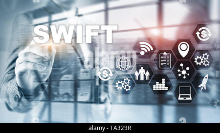 SWIFT. Gesellschaft für Worldwide Interbank Financial Telecommunications. Internationale Zahlungsmittel. Business Hintergrund Stockfoto
