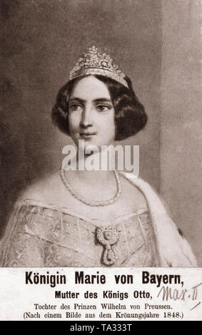 Dieses Gemälde zeigt die Königin Marie von Bayern, Ehefrau von König Maximilian II., die Mutter der zwei psychisch kranke Könige Ludwig II. und Otto I. Undatiertes Foto, vermutlich in den 1840er Jahren Stockfoto