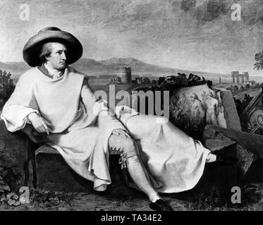 Deutsche Dichter Johann Wolfgang von Goethe in das Gemälde "Goethe in der römischen Campagna' von Johann Heinrich Wilhelm Tischbein, 1787. Stockfoto