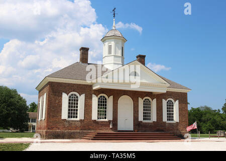 Das Colonial Williamsburg Courthouse auf Herzog von Gloucester Straße Stockfoto