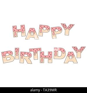 Cute cartoon happy birthday Vektor Karte mit glasierten Krapfen Buchstaben Stock Vektor