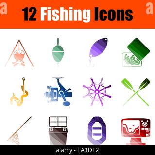 Angeln Icon Set. Flachen Farbe Leiter Design. Vector Illustration. Stock Vektor