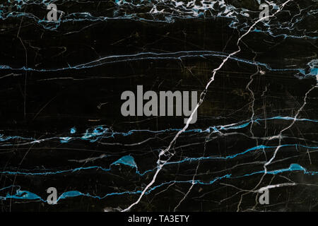 Schwarz und Blau natürliche Marmor flache Oberfläche close-up Textur Stockfoto