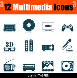 Symbol Multimedia eingestellt. Schatten Reflexion Design. Vector Illustration. Stock Vektor