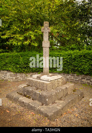 Gegenüber der Allee zu Dunsany Castle ist das mittelalterliche Granit pilgernde Kreuz. Stockfoto