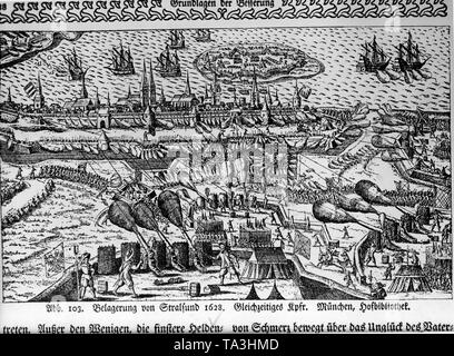 Die Belagerung von strahlsund. Zwischen 1625-1629 (Danish-Lower Sächsische Krieg) König Christian von Dänemark (Herzog von Holstein und Leiter der Niedersächsischen Empire) in den Krieg. Wallenstein und Tilly drückte ihn zurück zu Jütland nach Tilly's Sieg in der Nähe von Lutter am Barenberg (1626). Wallenstein erobert Deutschland Nord und Belagerte 1628, aber nahm ihn nicht. 1629 Kaiser Ferdinand schließt mit König Christian der Friede von Lübeck. Stockfoto