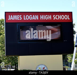 James Logan High School elektronisches Zeichen, Union City, Kalifornien Stockfoto