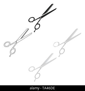 Ausdünnen schere Symbol im Cartoon Stil, schwarz auf weißem Hintergrund. Hairdressery symbol Vektor Illustration. Stock Vektor