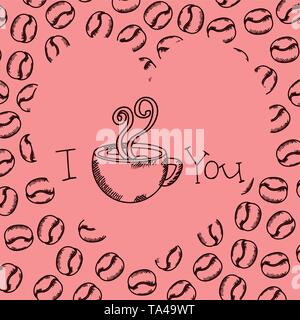 Kaffee Tasse zeichnen mit Körner Muster Vector Illustration Design Stock Vektor