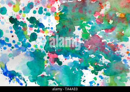 Aquarell von Hand gemalten Hintergrund Abbildung. Aquarell Blots und Tropfen auf weißem Hintergrund Stockfoto