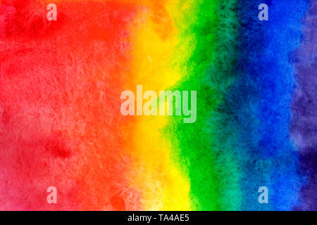 Aquarell von Hand gemalten Hintergrund Abbildung. Aquarell Regenbogen Farbverlauf von Rot bis Violett Stockfoto