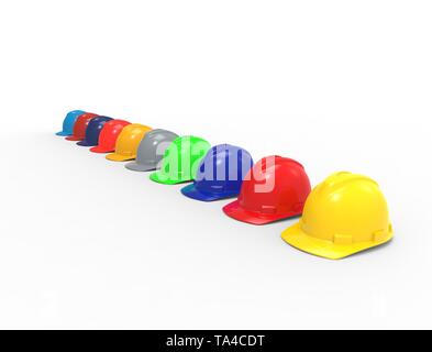 3D-Illustration 3D Rendering aus einer Reihe von Sicherheit Bau Helme. Stockfoto