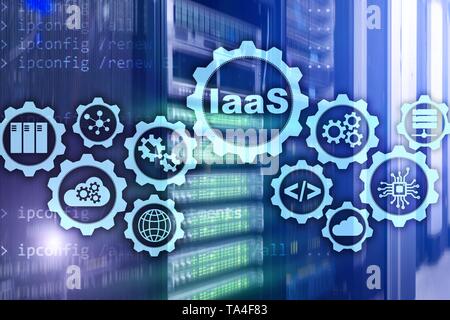 IaaS, Infrastruktur als Service. Online Internet und Netzwerk Konzept. Grafik Symbole auf einem digitalen Bildschirm Stockfoto