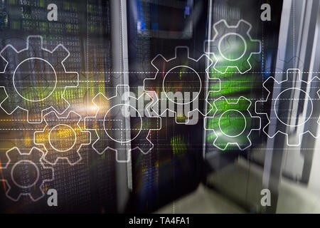 Zahnräder, digitale Transformation, Integration der Daten und die digitale Technik Konzept. Stockfoto