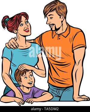 Papa Mama und Sohn, Familie. Mann und Frau mit Kind Stock Vektor