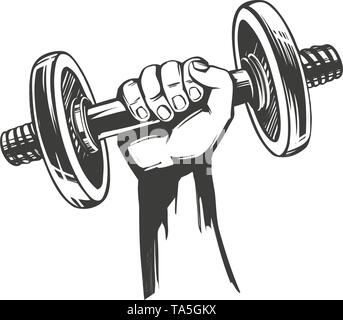 Arm, starke Hand eine Hantel, Symbol cartoon hand Vektor-illustration Skizze gezeichnet Stock Vektor