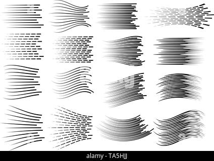 Vektor Geschwindigkeit Hintergründe. Comic manga Abbildung mit horizontalen und geschwungene Linien. abstrakte Aktion schwarze und weiße Zeichnung. Geschwindigkeit Cartoon. motio Stock Vektor