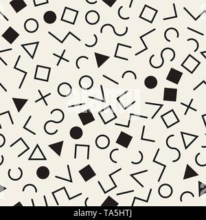 Vektor hipster Memphis Hintergrund. Nahtlose geometrische Muster, Memphis oder hipster Stil. Abstrakte Mode Design mit Linie, Kreis, Quadrat, Dreieck, Stock Vektor