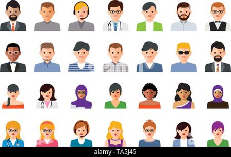Vektor einrichten von bunten Menschen Symbole. Geschäft Person flachbild Abbildung. Mann und Frau Symbole. leute Sammlung auf weißem Hintergrund Avatar. Stock Vektor