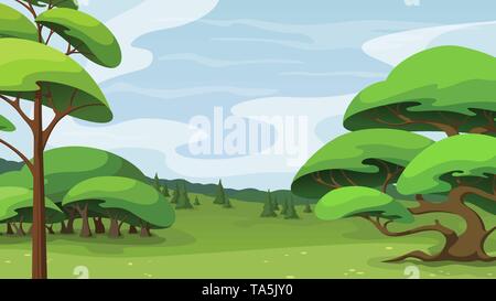 Landschaft mit Bäumen und Hügeln. Natur Hintergrund. Stock Vektor