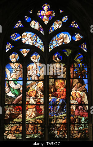 Jésus-Christ Au Jardin des Oliviers. Vitrail. Eglise Saint-Nizier de Lyon. Glasfenster. Kirche Saint-Nizier. Lyon. Stockfoto