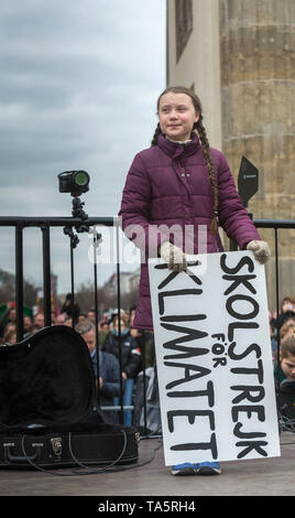 29.03.2019, Berlin, Berlin, Deutschland - Die schwedische Klimaschutz Aktivistin Greta Thunberg spricht an der FridaysForFuture Demonstration an der Marke Stockfoto