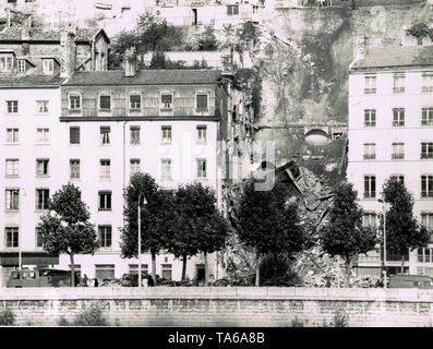 Appartement Zusammenbruch des Gebäudes durch eine brutale Erdrutsch, Lyon, Frankreich Stockfoto