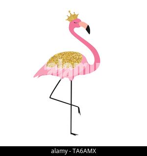 Schöne kleine Prinzessin rosa Flamingo in der Goldenen Krone. Vector Illustration EPS 10. Stock Vektor