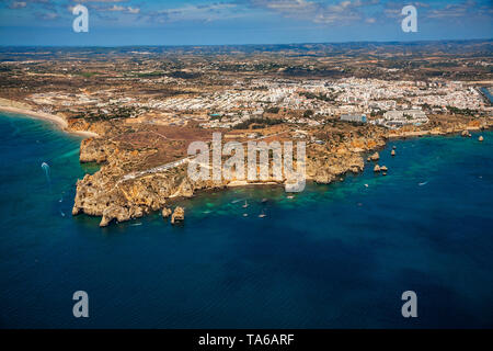 Ponta da Piedade. Von links nach rechts Praia do Camilo, Dona Ana und Pinhao Strand. Lagos. Faro District. Algarve. Portugal Stockfoto