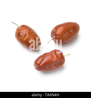 Bio Frucht des Oleaster, Silber Berry oder russische Olive schließen bis auf weißem Hintergrund getrocknet Stockfoto
